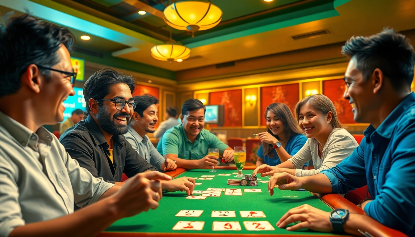 Experience the excitement of Rummy Wealth with players immersed in a lively card game atmosphere.