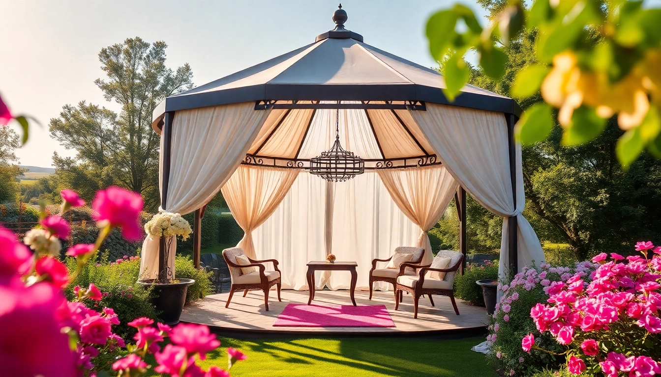 Gazebo Ireland providing shade and style for outdoor events in a serene garden setting.