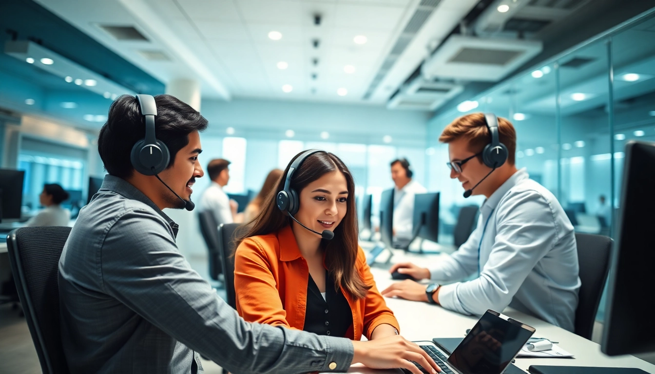 Agents working in a call center in Tijuana, showcasing teamwork and professionalism in a modern setting.