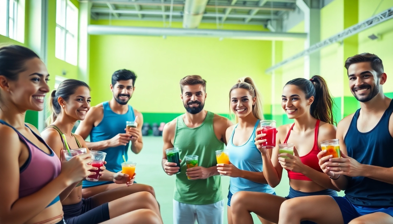 Enjoying nutritious postworkout snacks and drinks to enhance recovery in a bright gym.