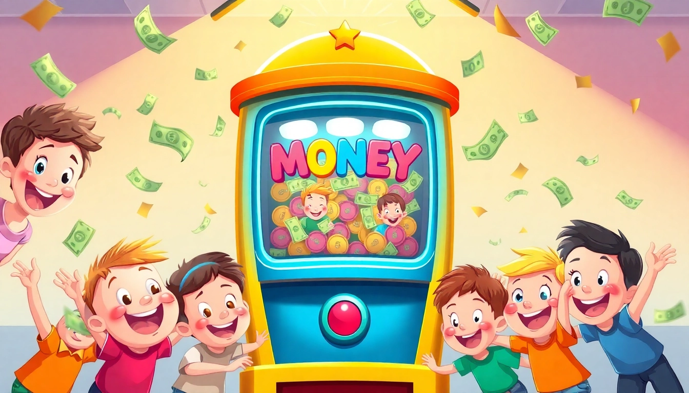 Children joyfully interacting with the Money Machine Holiday Money Grab, enjoying a fun-filled experience.