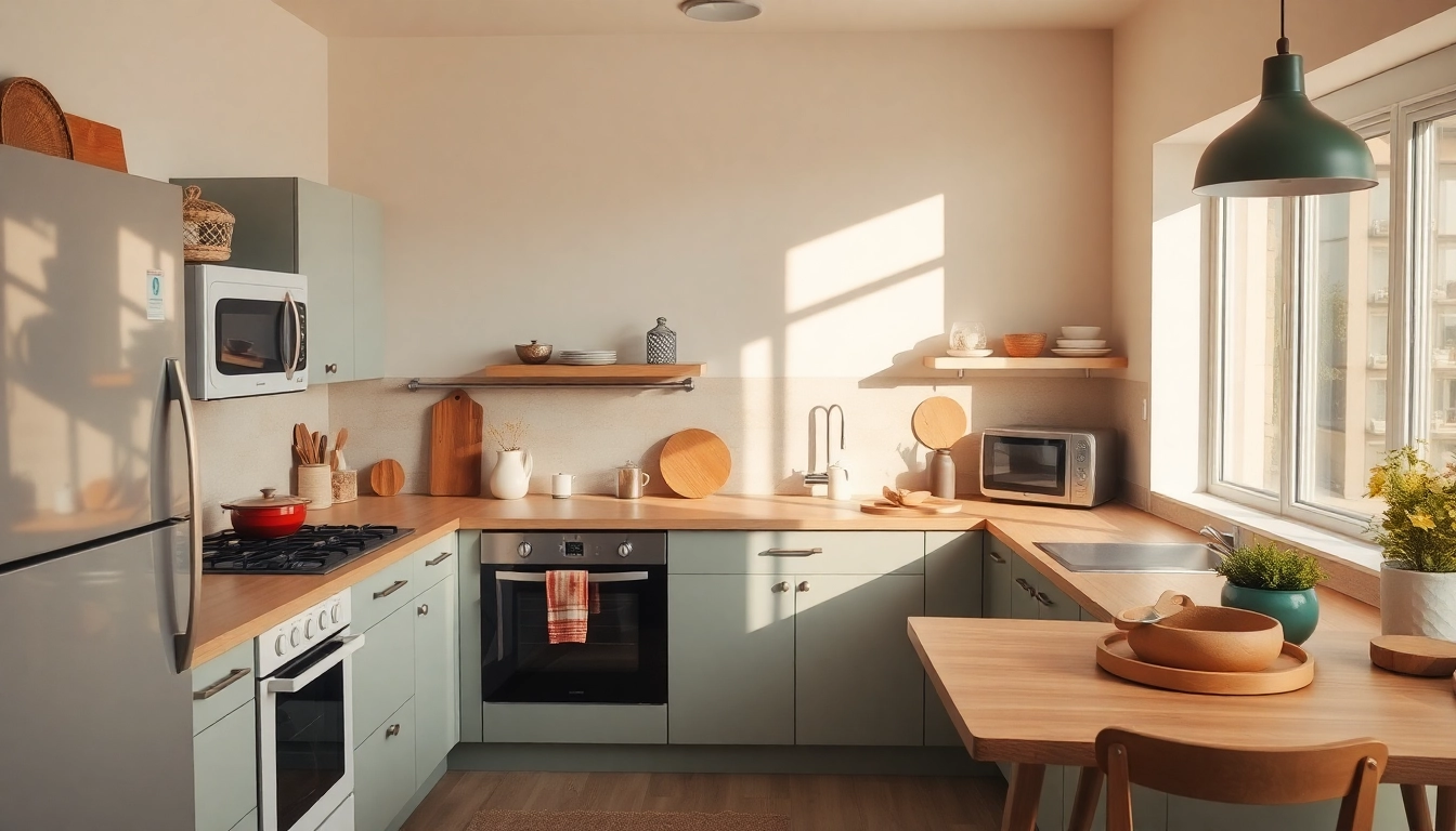 Showcase affordable kitchen appliances with modern design elements and inviting ambiance in a cozy kitchen setting.