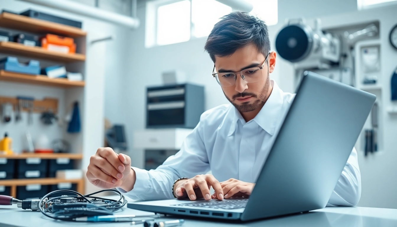 Riparazione pc Torino con tecnico specializzato al lavoro su un laptop nella sua officina.
