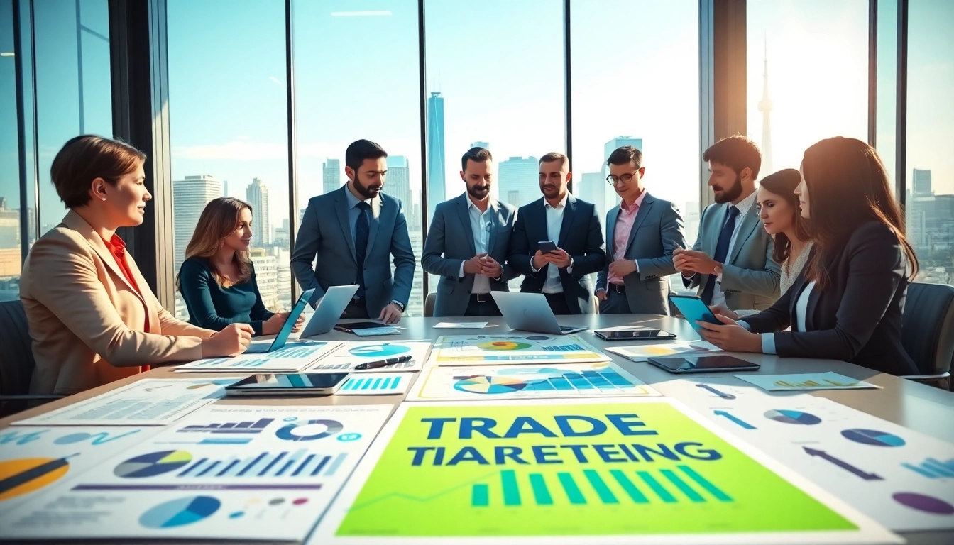 Boost trade marketing strategies with a dynamic team brainstorming in a modern office.