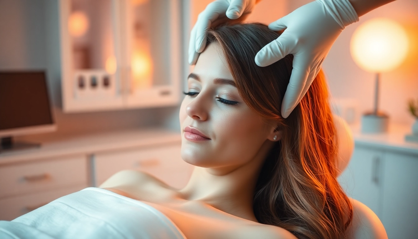 Woman undergoing a Fett-weg Spritze treatment in a modern clinic, showcasing a professional atmosphere.