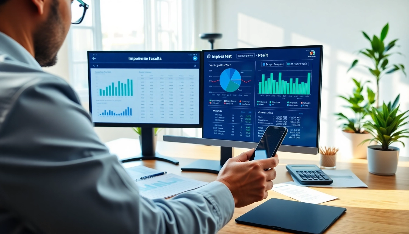 Accountant performing impairment test analysis on financial data in an office setting.