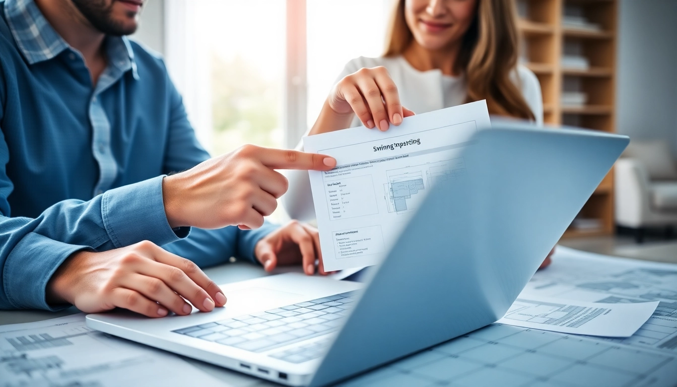 Explore swimming pool financing options with a professional couple in a bright office.
