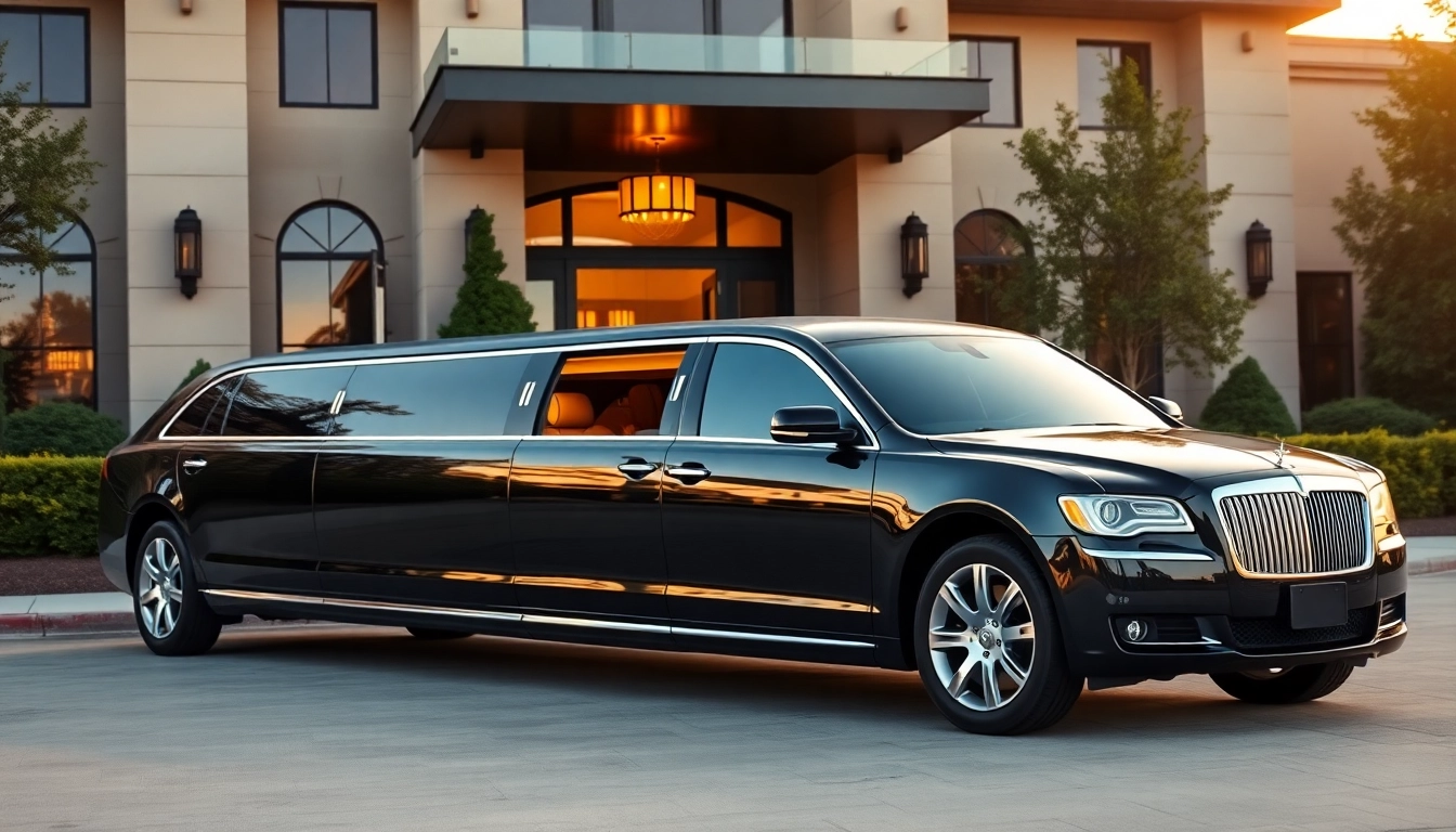 Experience premium limousine service in Cypress, TX with our luxurious black limousine parked at an event venue.