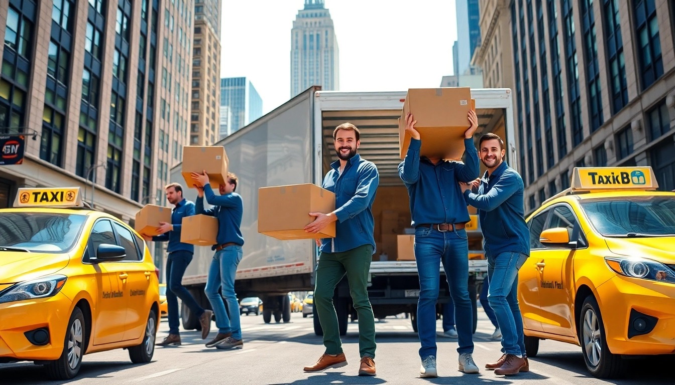 Efficient Cheap movers nyc team working together with a moving truck on a sunny day.