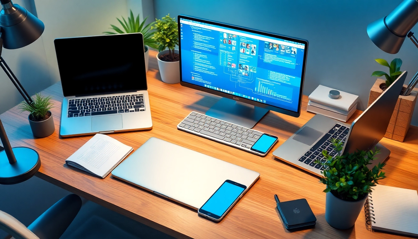 Boost productivity with wps tools in a modern workspace featuring laptops and vibrant plants.