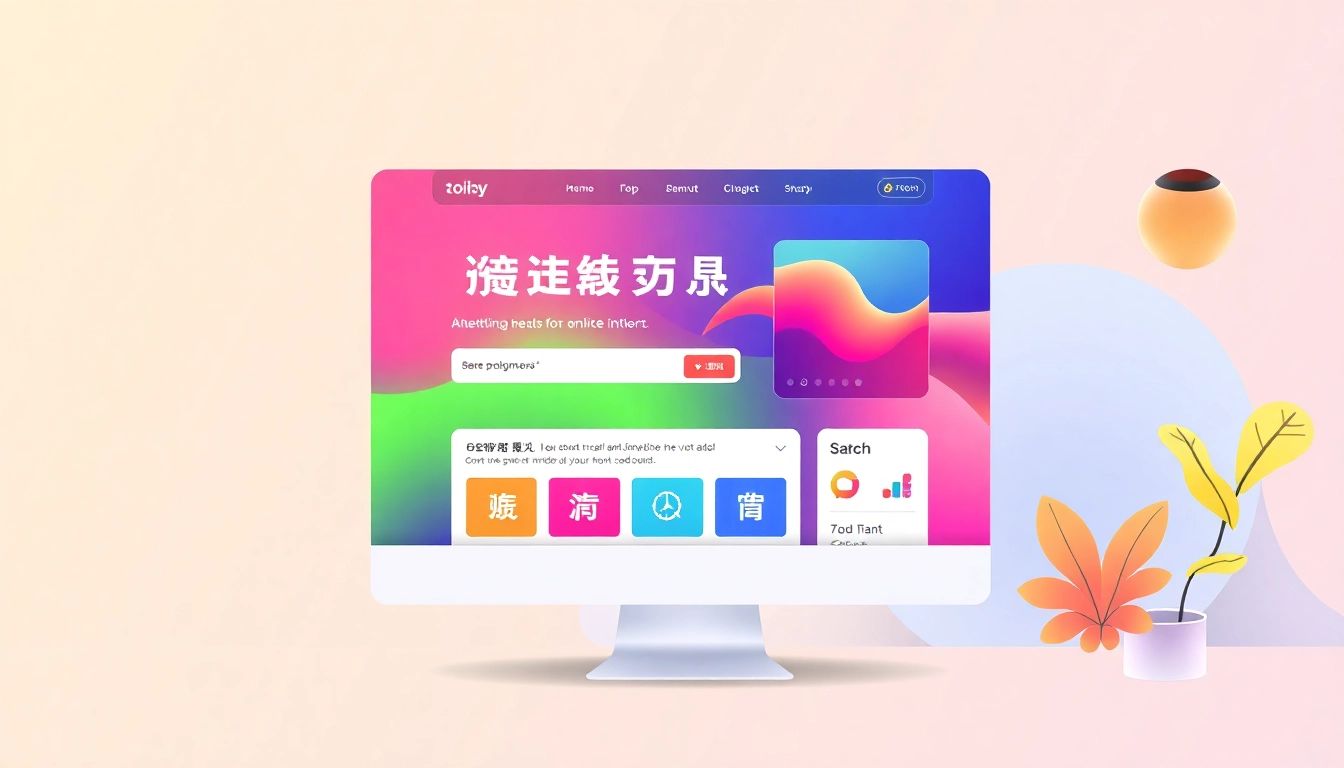 Showcase the user-friendly features of 美洽官网 on a vibrant website interface design.