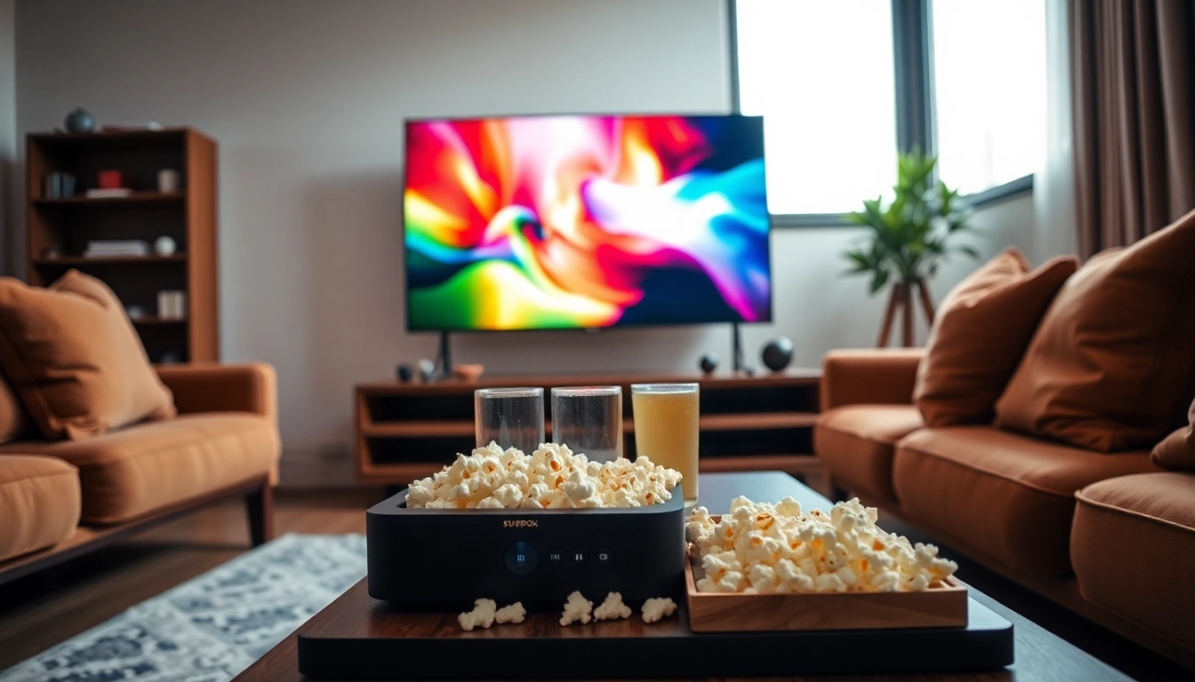 Experience superbox tv in a stylish modern living room with a vibrant setup.