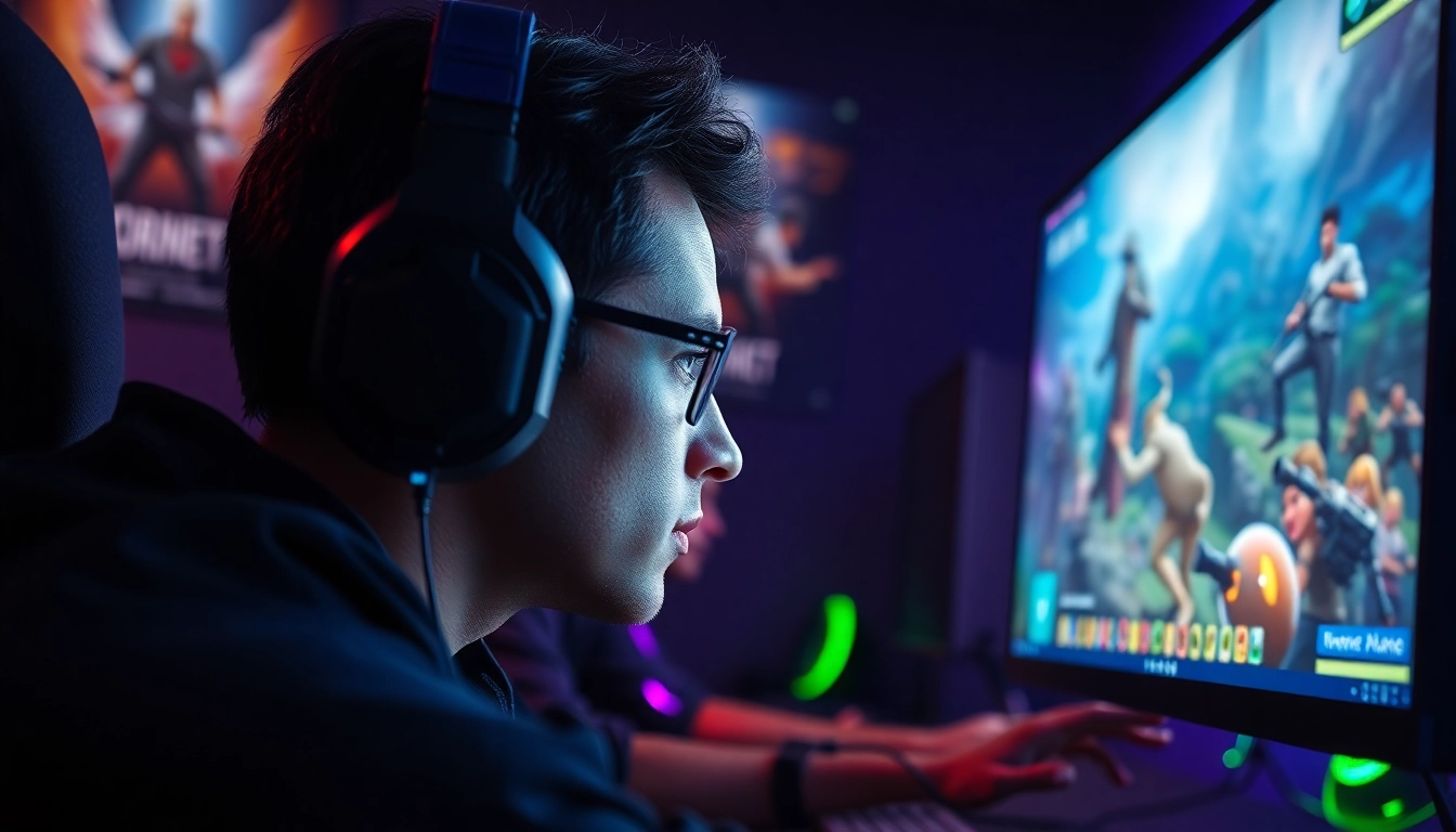Menghadapi tantangan dalam game online dengan fokus penuh dan peralatan gaming modern.