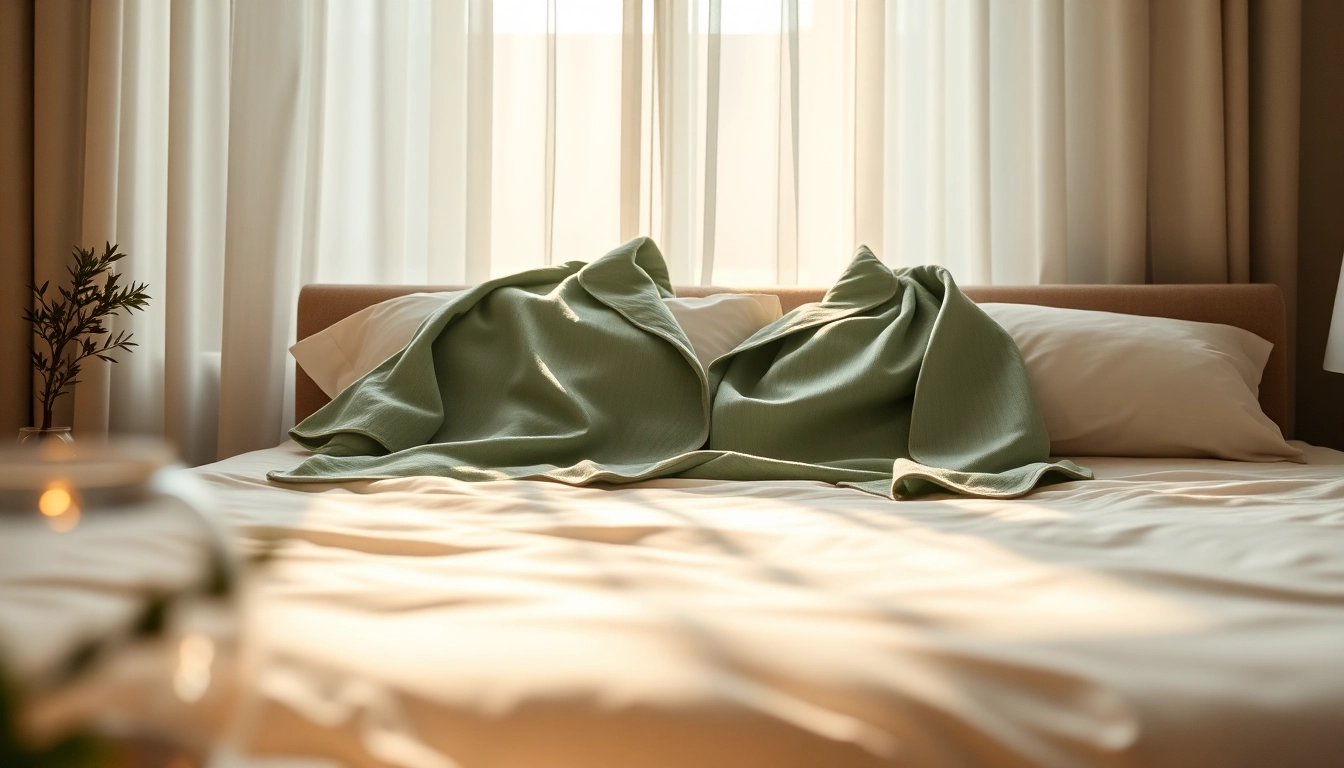 Relax in stylish Bamboo pajamas that enhance comfort and tranquility in this beautifully designed bedroom.