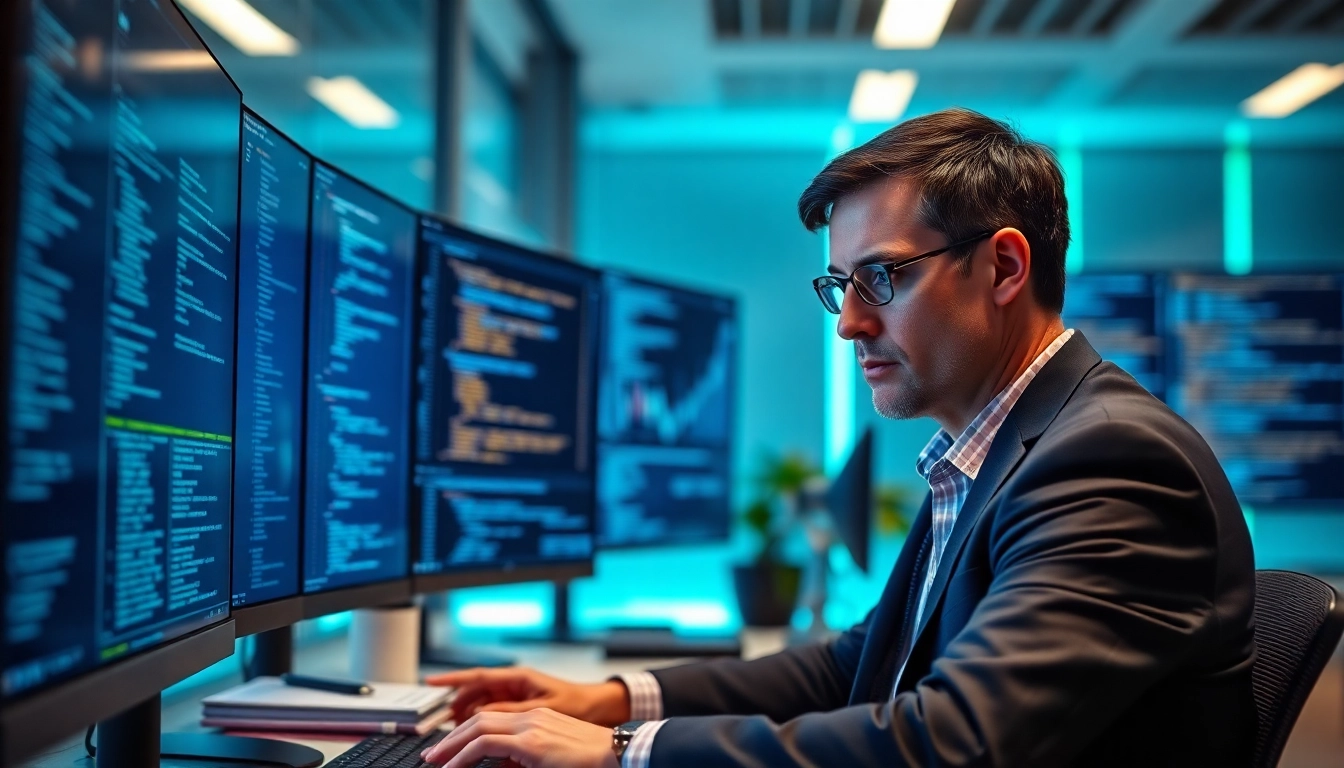 Ein Sicherheitsanalytiker für cybersecurity, der an komplexen Daten arbeitet.