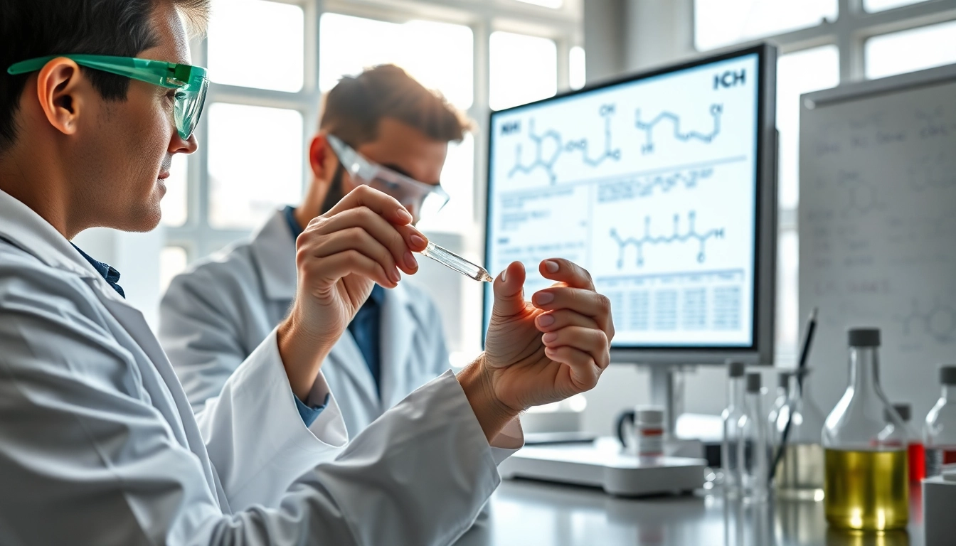 Synthetic Cannabinoids examined by a scientist in a modern lab environment, highlighting active research.