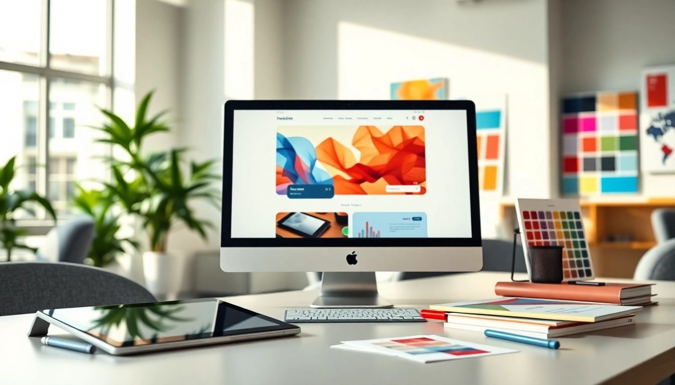 Showcase of a vibrant website design on a computer screen in a professional setting.