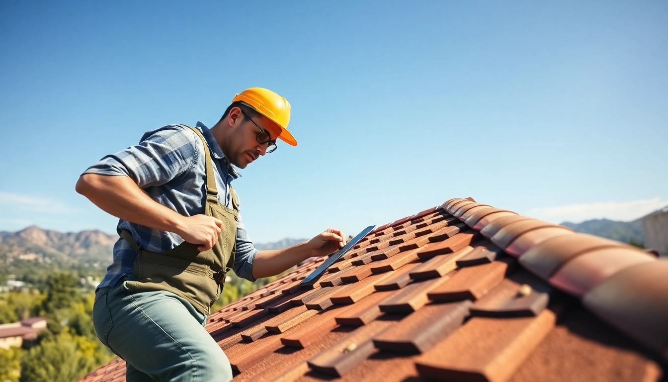 Roofer services Prescott valley detail view of professional roofer inspecting shingles on rooftop.