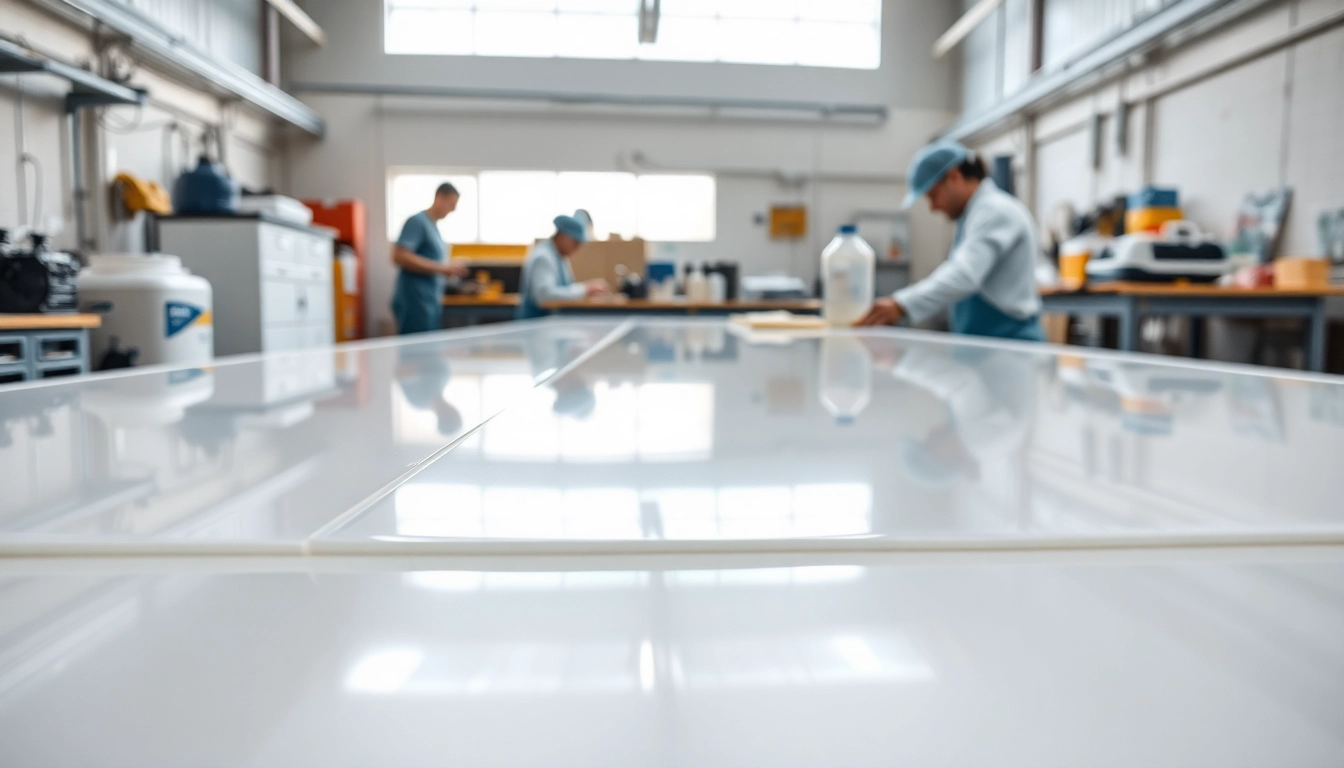 Applying laminating resin to fiberglass layers with precision and care in a workshop.