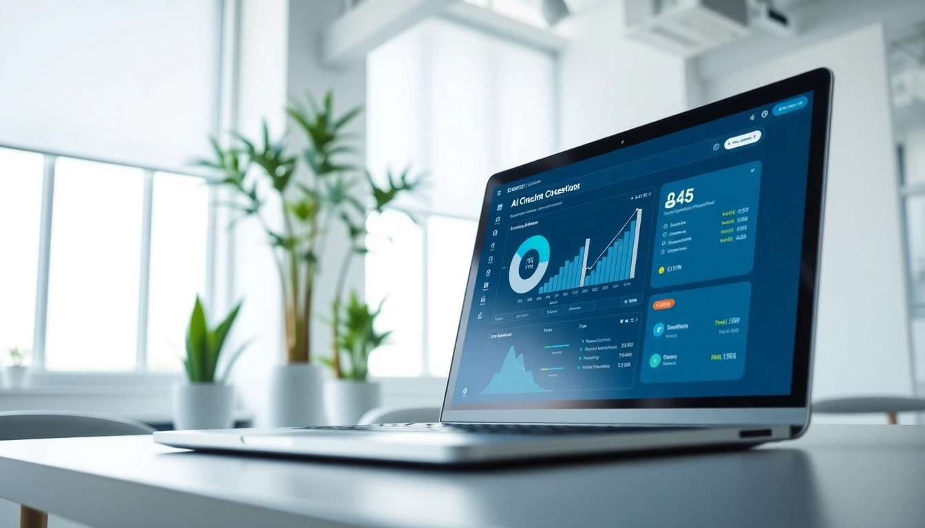 An AI checker tool analyzing text results on a sleek digital display in a modern workspace.