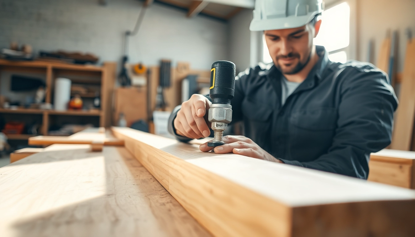 Fasten von Materialien in einer hektischen Werkstatt von einem Bauarbeiter gesichert.