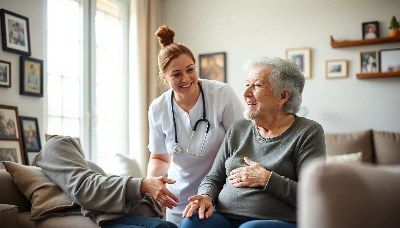 Providing in home care austin tx services with a caregiver helping a senior in a warm home setting.