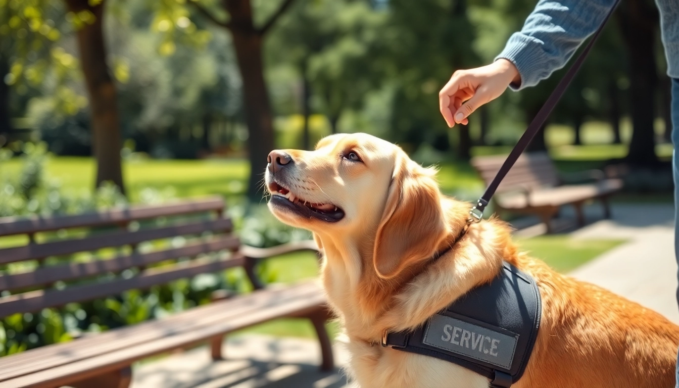 Helping to get a service dog trained for individuals with disabilities in a sunny environment.