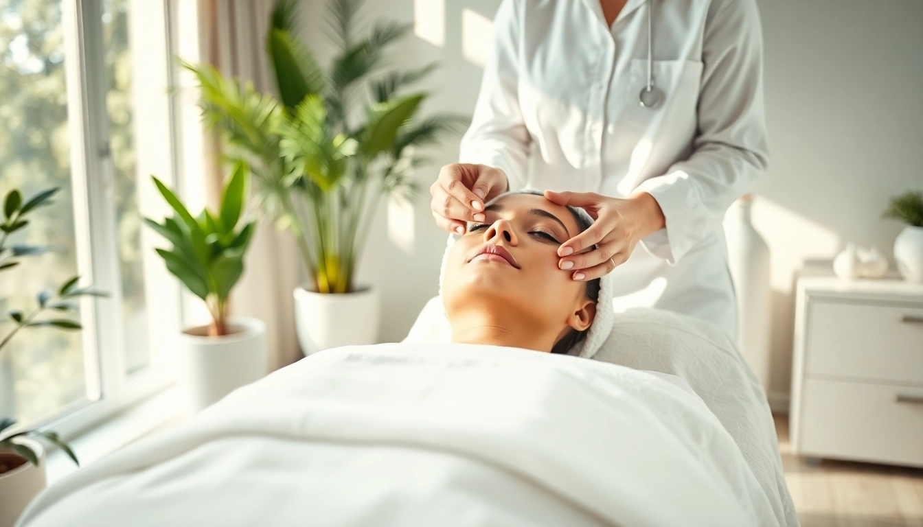Aesthetician providing med spa facial treatments in a calming spa environment with natural light.