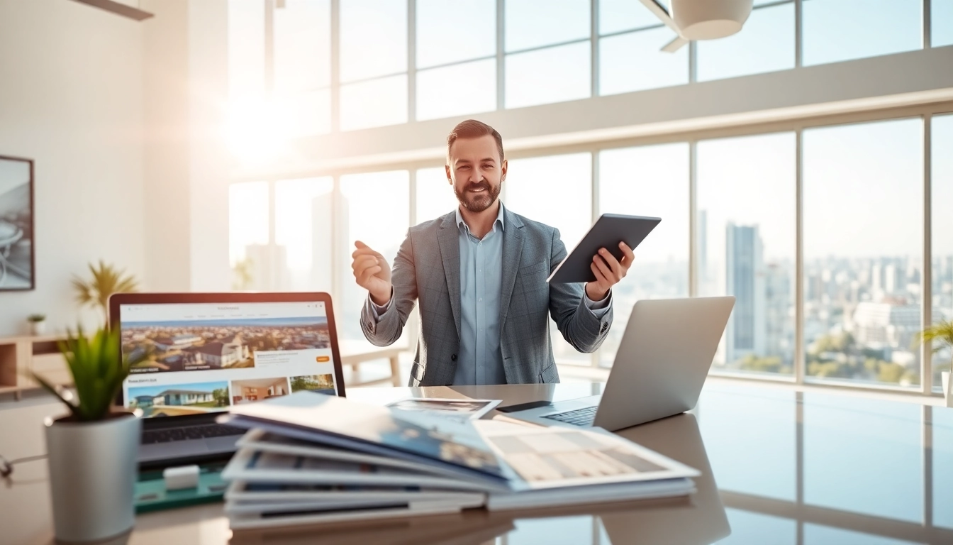 Buy a property with a professional real estate agent in a bright, welcoming office setting.