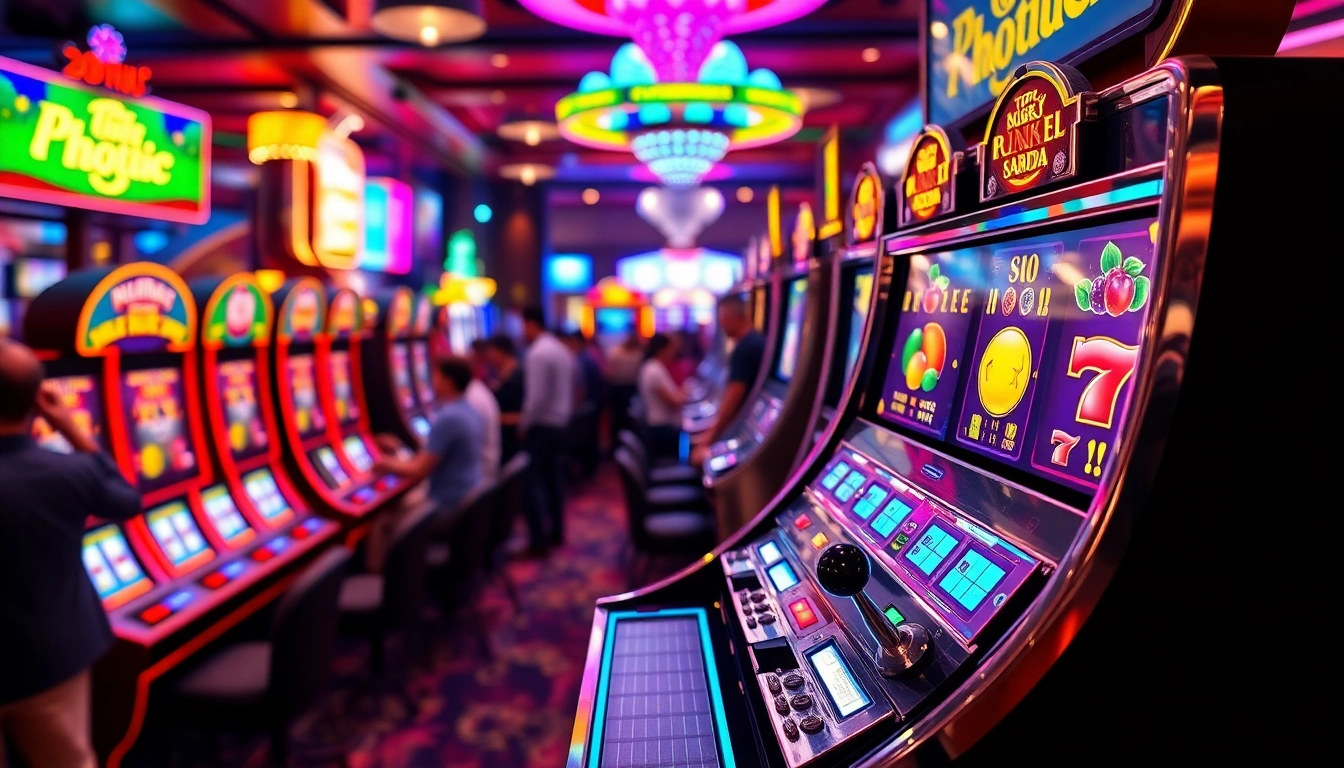 Menangkan game slot dengan mesin slot klasik yang berkilau dan suasana kasino yang meriah.