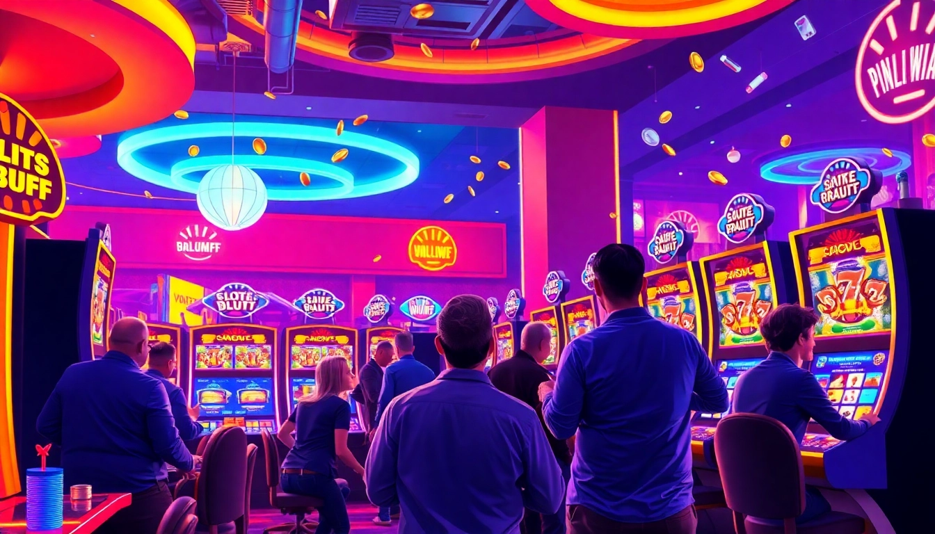 Players enjoying slotbuff games in a vibrant casino environment filled with excitement.