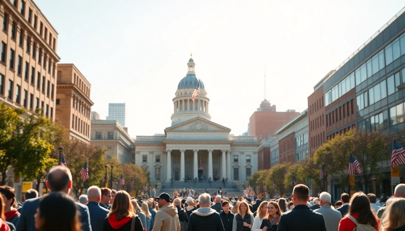 Citizens engaging in civic activities representing the concept of a state.