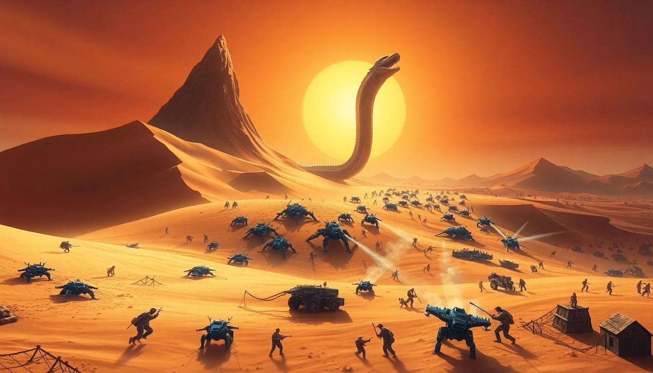 Experience the thrilling Dune 2 download with vivid battle scenes and iconic sandworm landscapes.