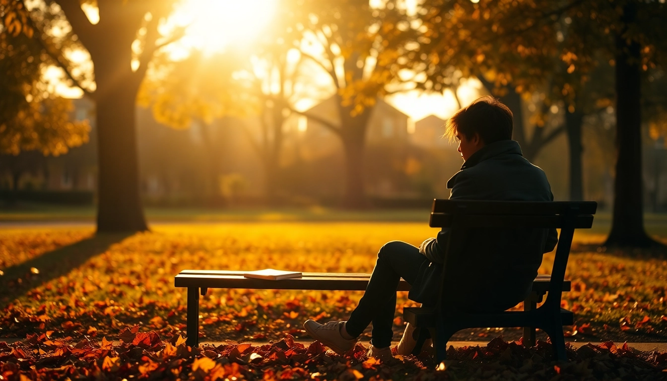 Person reflecting on the emotional journey after a relationship breakup amidst autumn leaves.