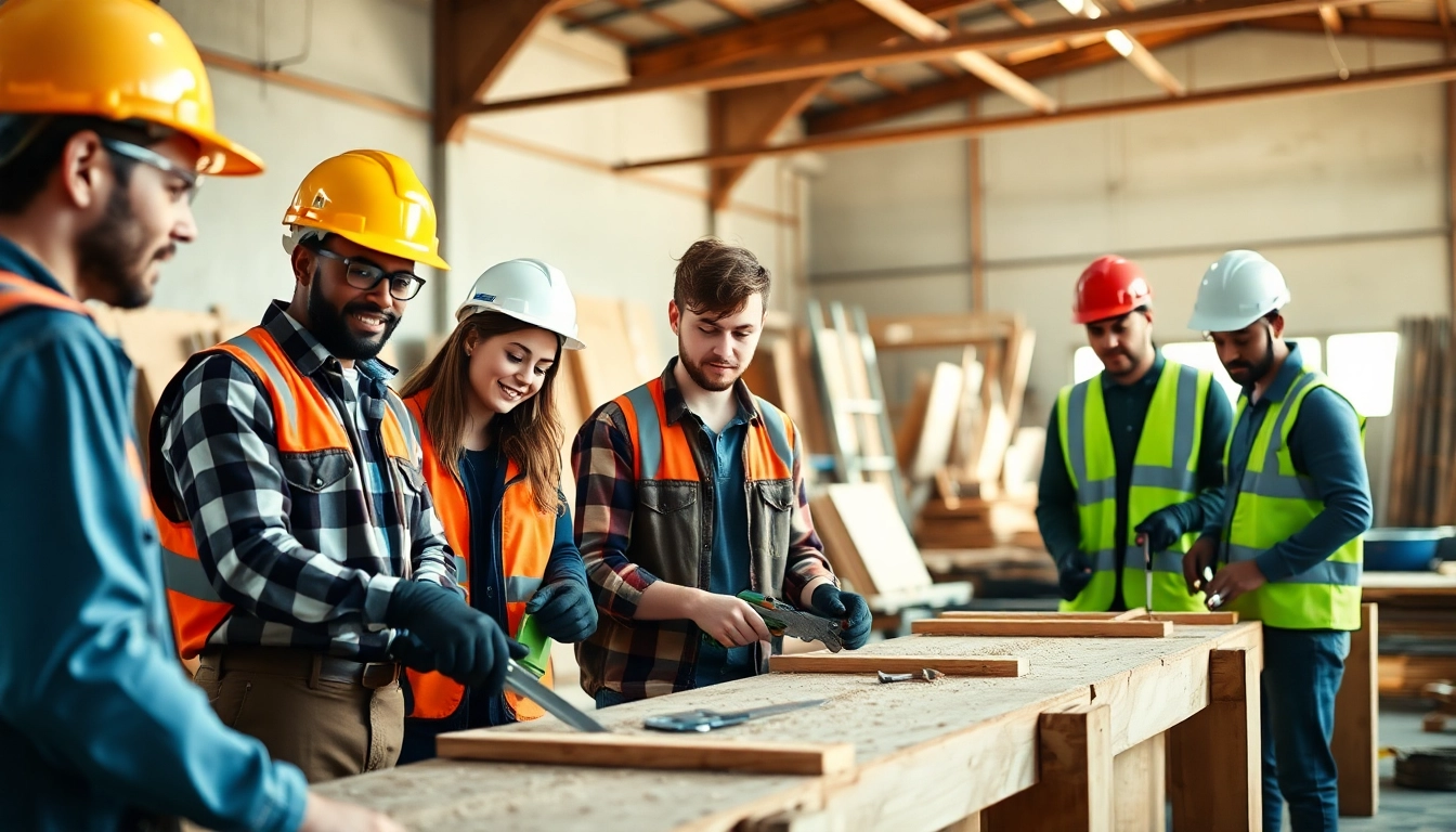 Students engaged in practical training at construction trade schools in texas, showcasing a collaborative learning environment.