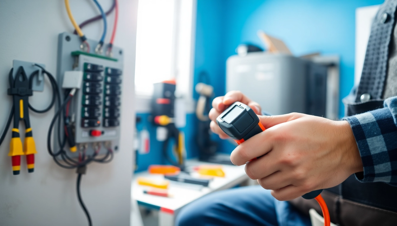 Electrical Contractor Clearwater electrician fixing circuit panel in a professional setting.