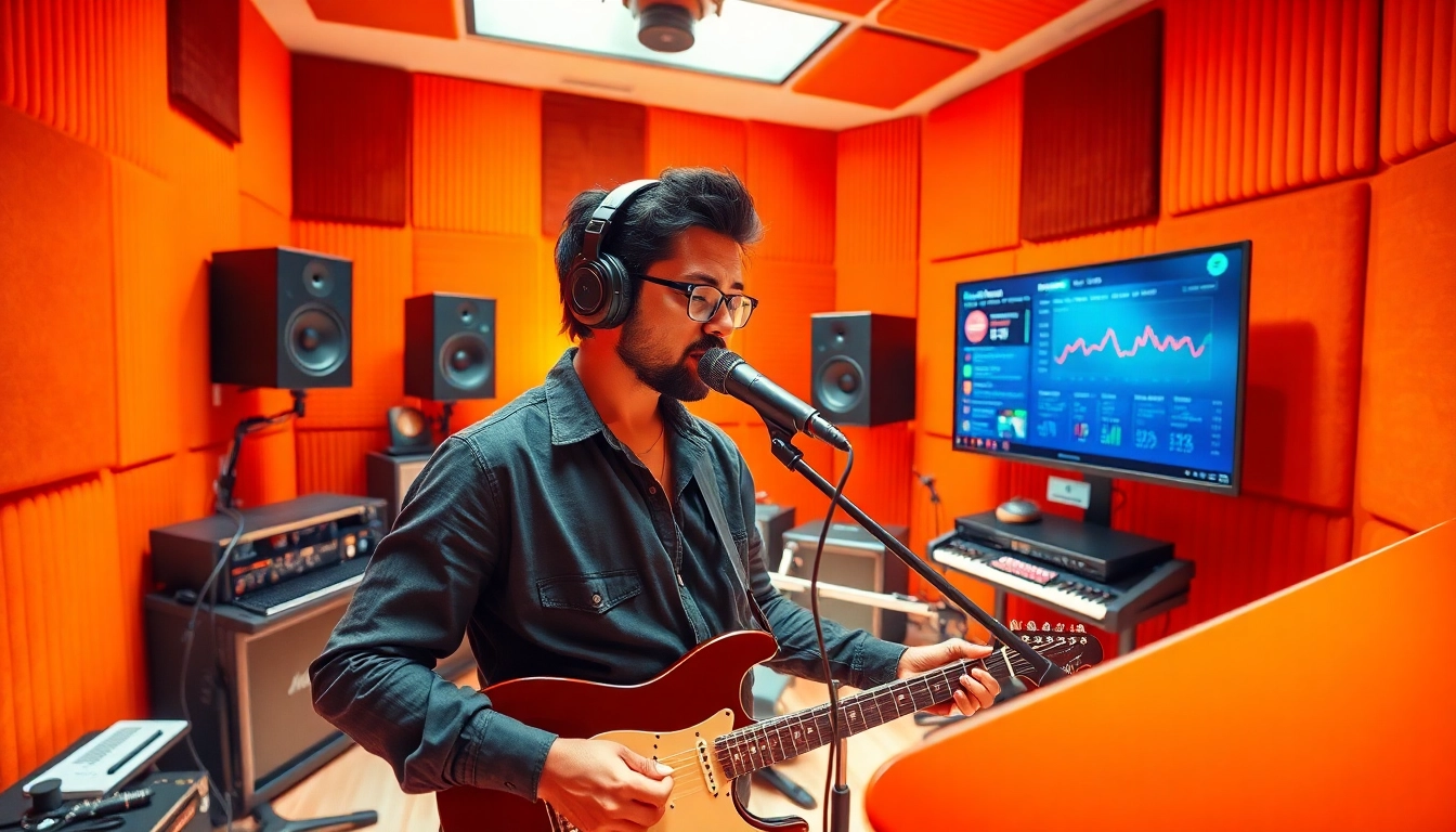 Engage with Spotify promotion strategies in a modern music studio setting.