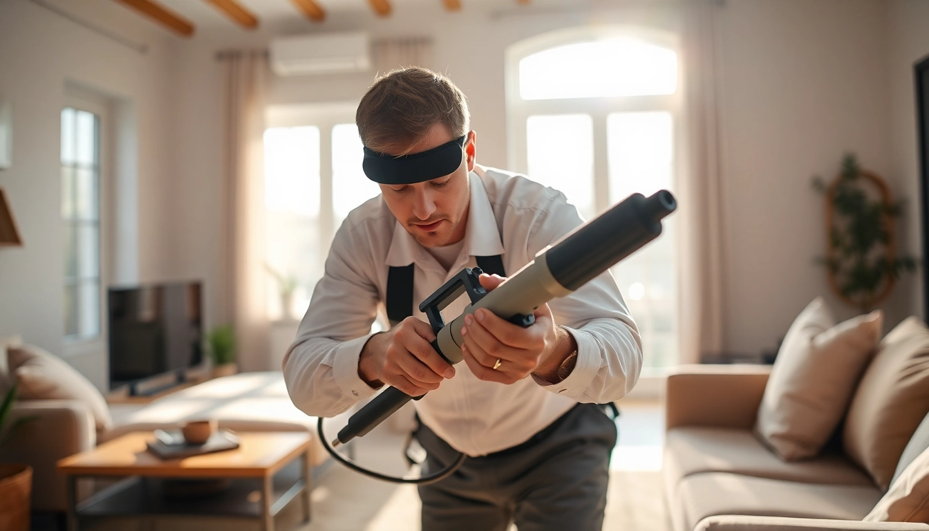 Pest control Sydney expert treating a residential space for pests with professional tools.
