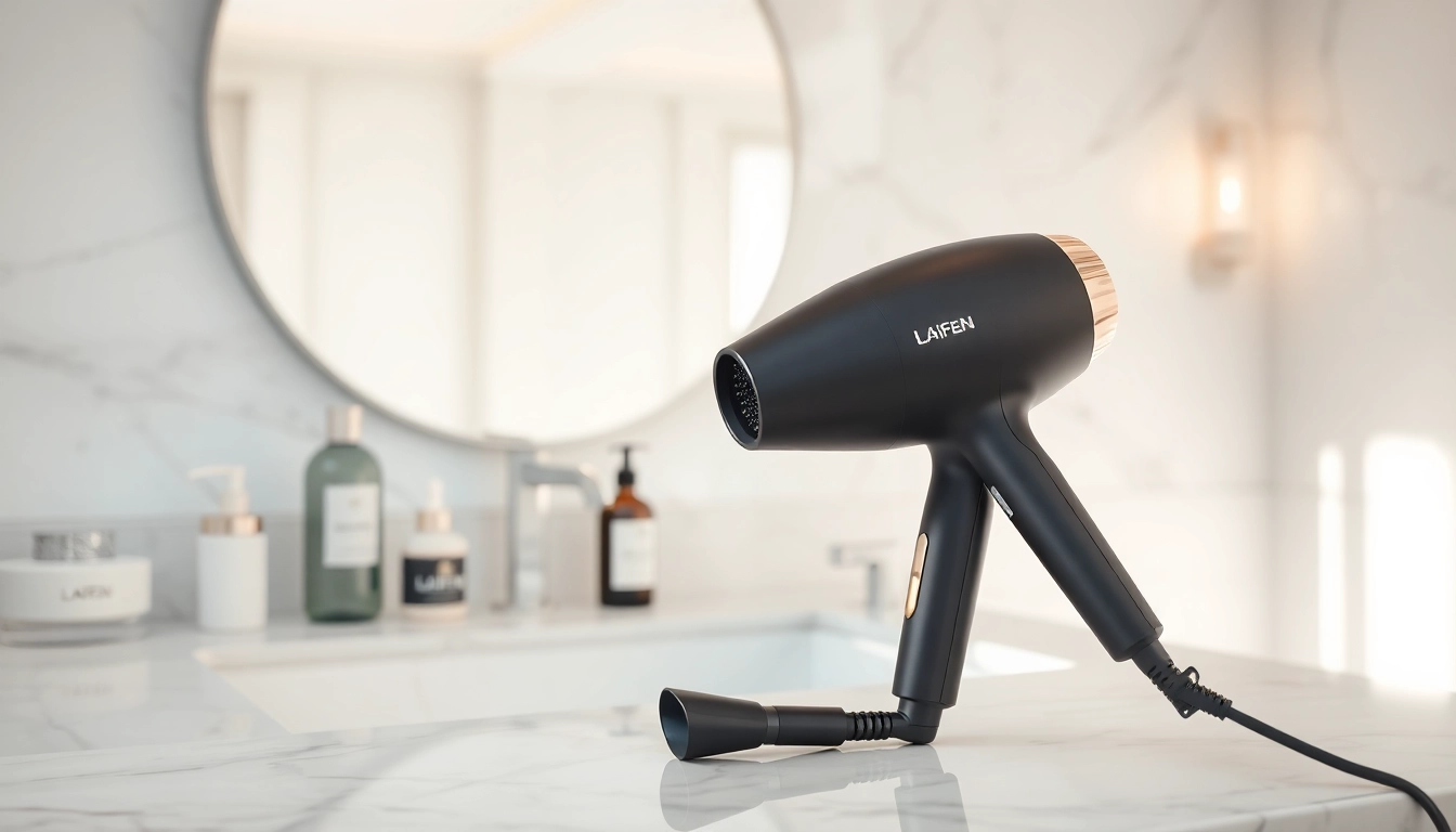 Showcase Laifen hair dryer Canada on a stylish bathroom vanity, highlighting its modern design and luxury.