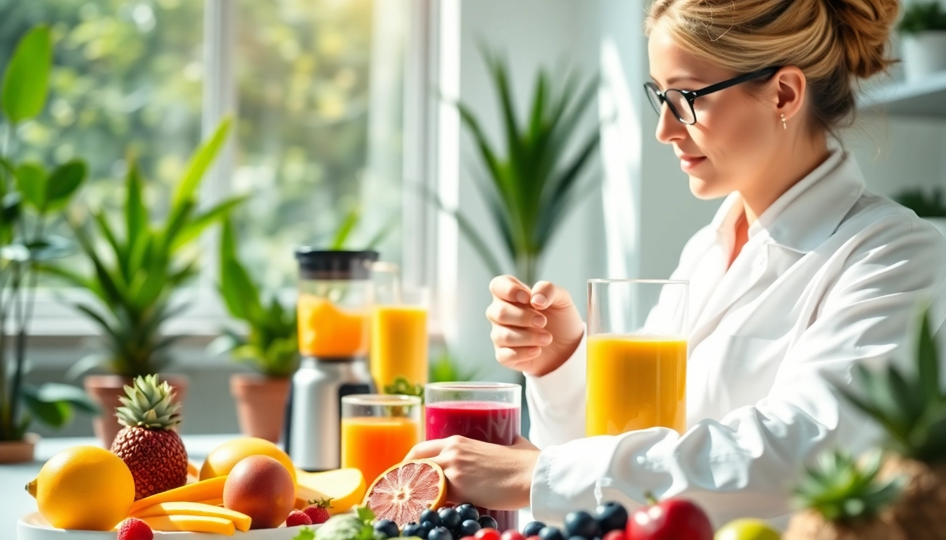Vibrant vitamin boosters blended in a professional nutritional setting