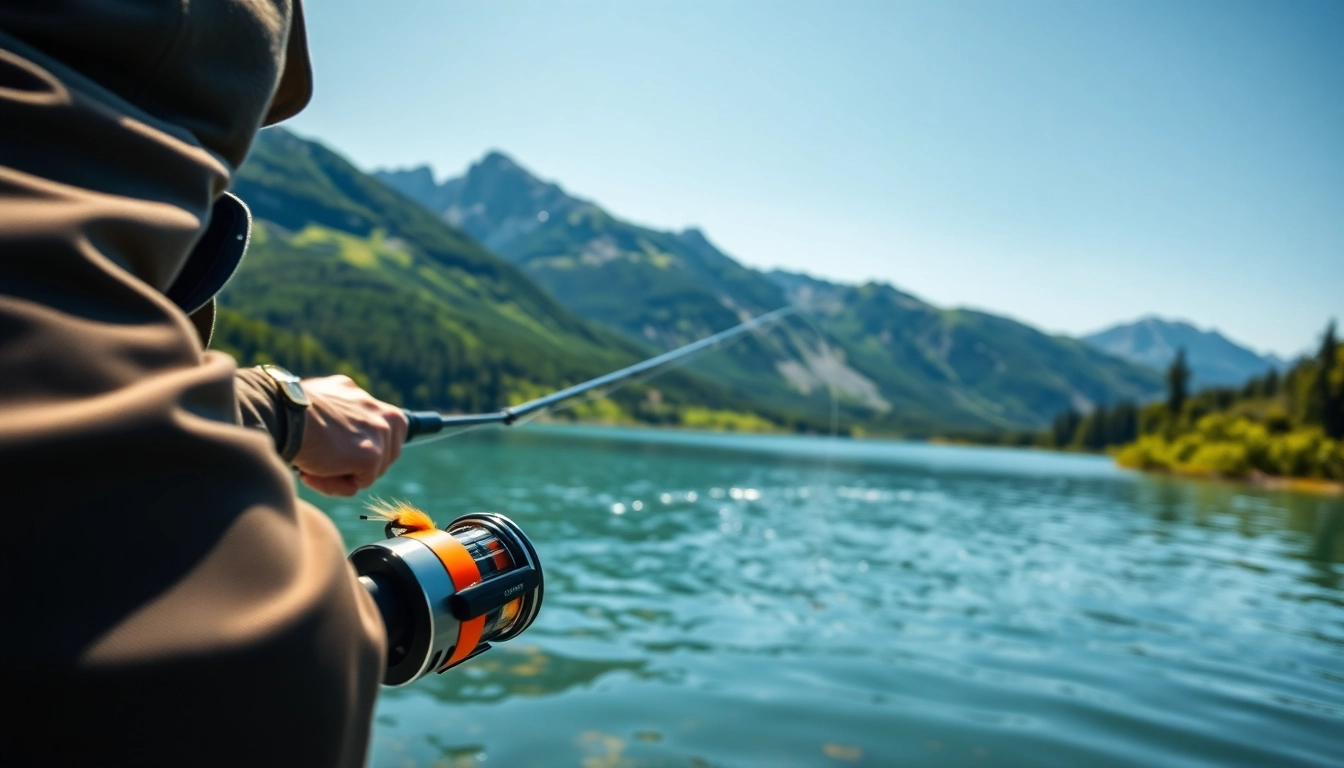Using a fly fishing combo to catch fish in a beautiful mountain lake environment.
