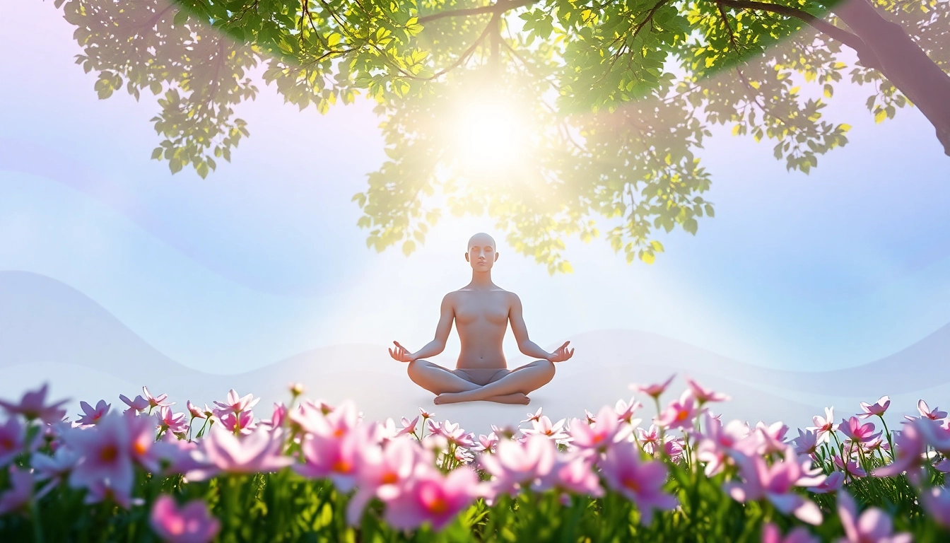 Connecting deeply with lovehealingexpansion through meditation in a serene and colorful environment.