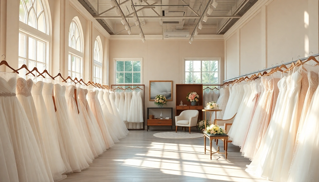 Stylish display of wedding gowns in Manitoba bridal salons with natural sunlight highlighting elegance.