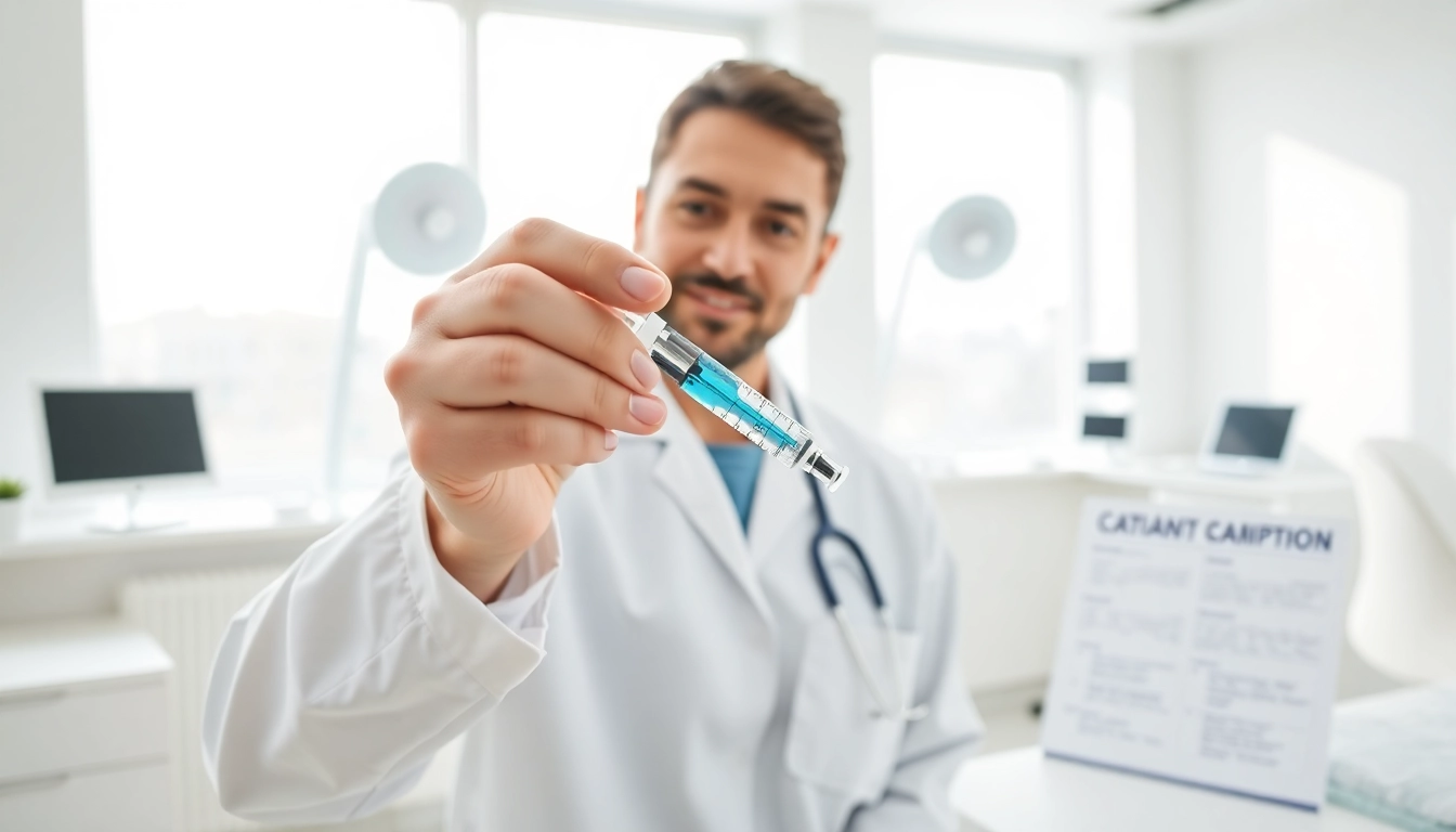 Administering a skinny shot treatment in a bright, modern clinic environment for health and wellness.
