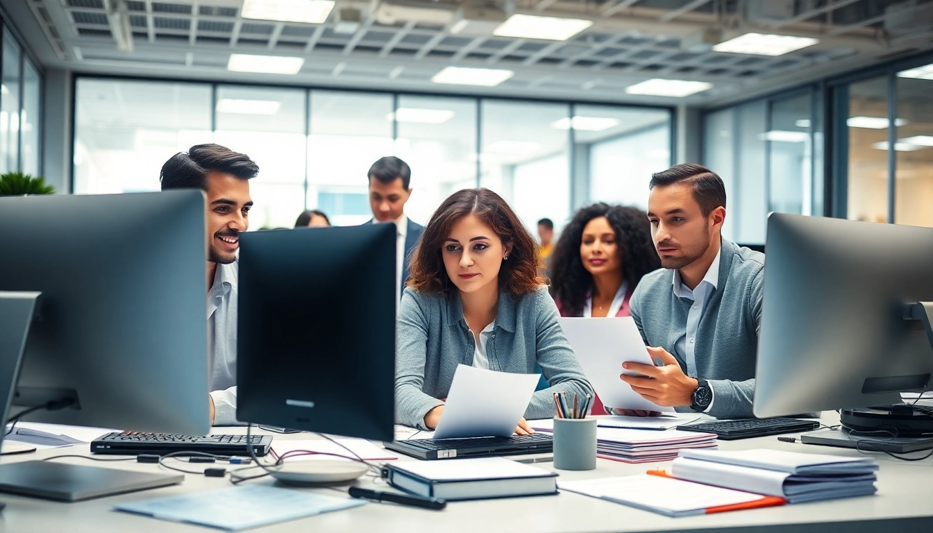 Illustration of Order Processing Services team efficiently managing orders in a modern office.