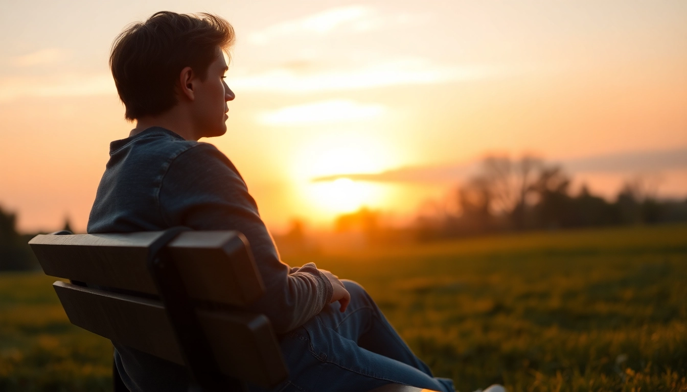 Reflecting on a relationship breakup, a person sitting pensively on a park bench during sunset.