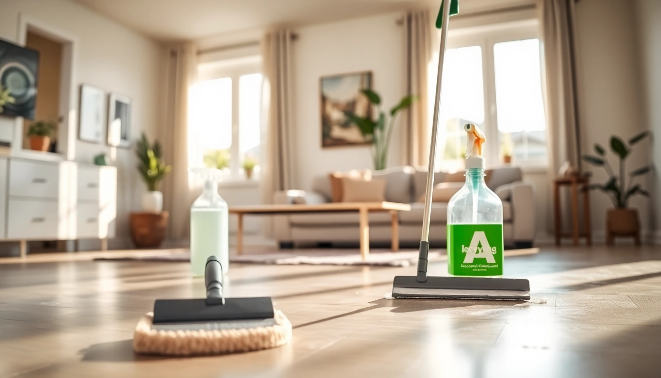 Bond cleaning Logan service in progress showcasing a professional cleaner enhancing a bright, cozy apartment.
