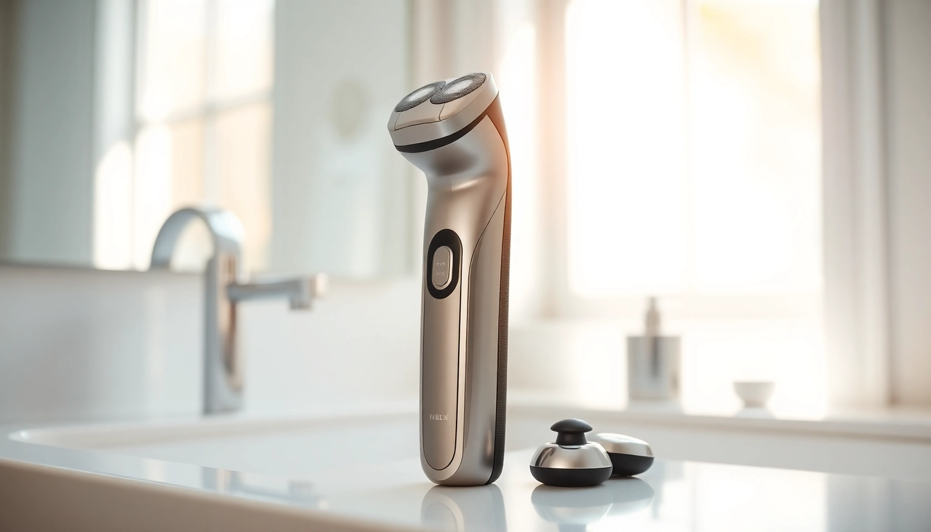 Electric Shaver for Sensitive Skin showcasing a modern design on a countertop with natural light.