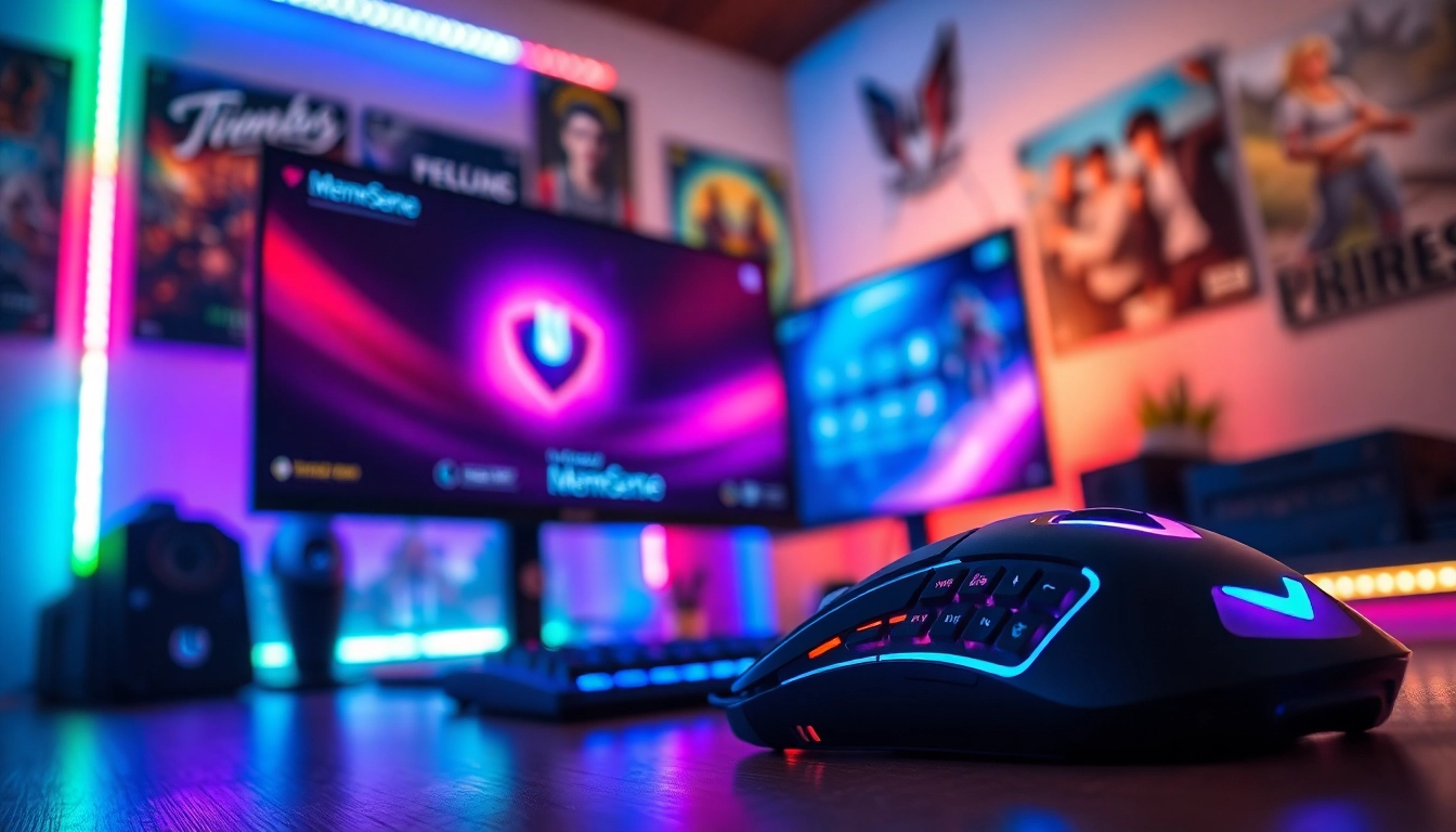 MemeSense CS2 download in a professional gamer setup with vibrant lighting and equipment.
