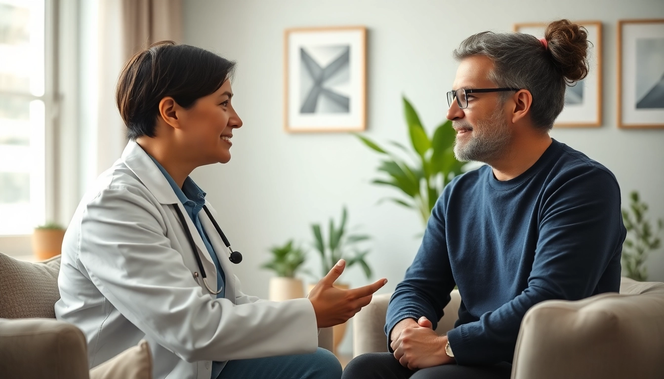 Engaging psychiatrist discussing mental health in a calm, inviting office environment.